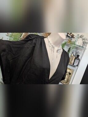 Express Black Belted Cinched Blouse Top LG